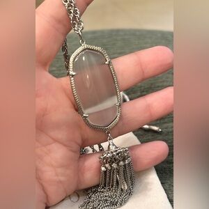 Kendra Scott Rayne Silver Tassel Pendant Necklace Gray Stone Long Statement
